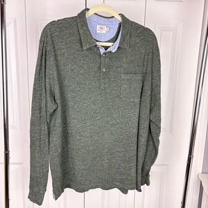Faherty Men’s 100% Cotton Long Sleeve Polo in Heathered Olive